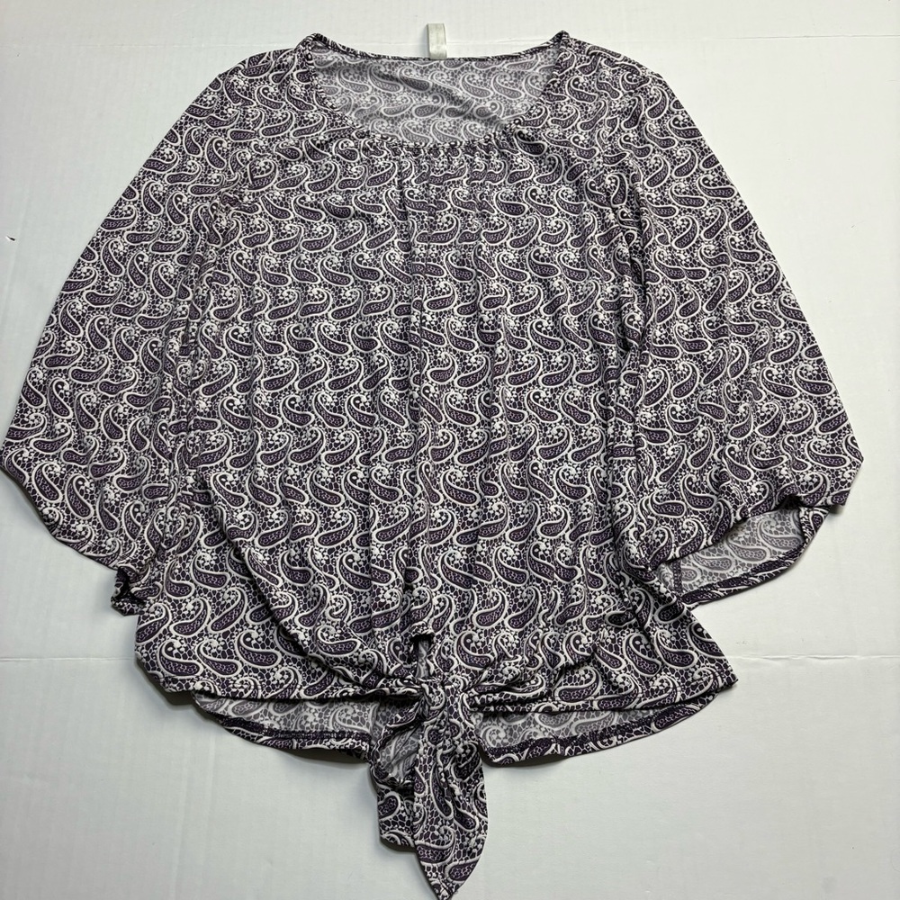 PerSeption Concept Women Medium Shirt Purple White Paisley Textured Knotted